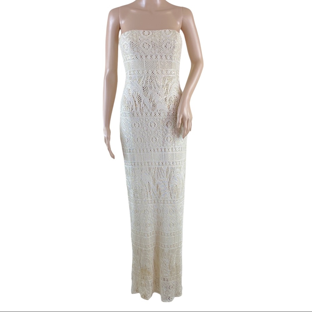 Gunne Sax Millennium Strapless Lace Sequin Maxi Dress